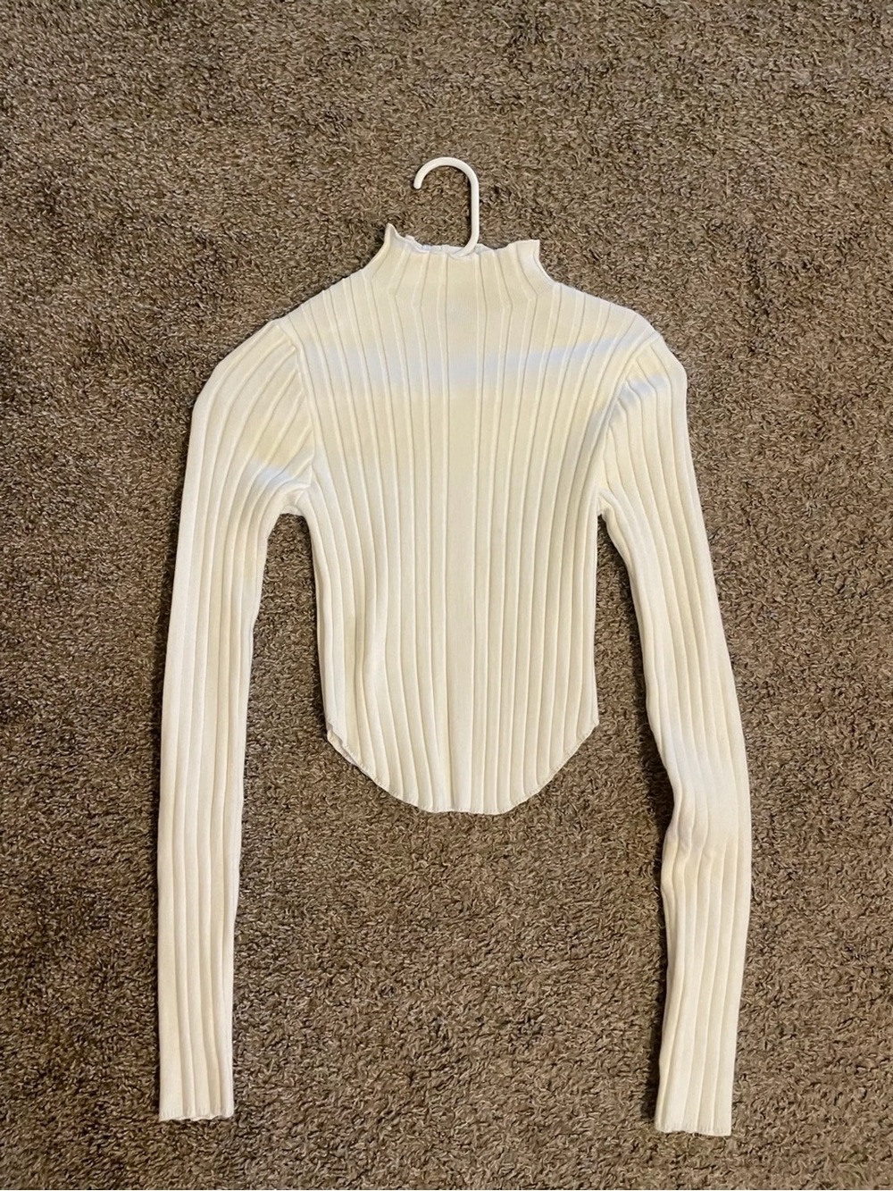 Altar'd State Cream Ribbed Long-Sleeve Mock Neck cropped top